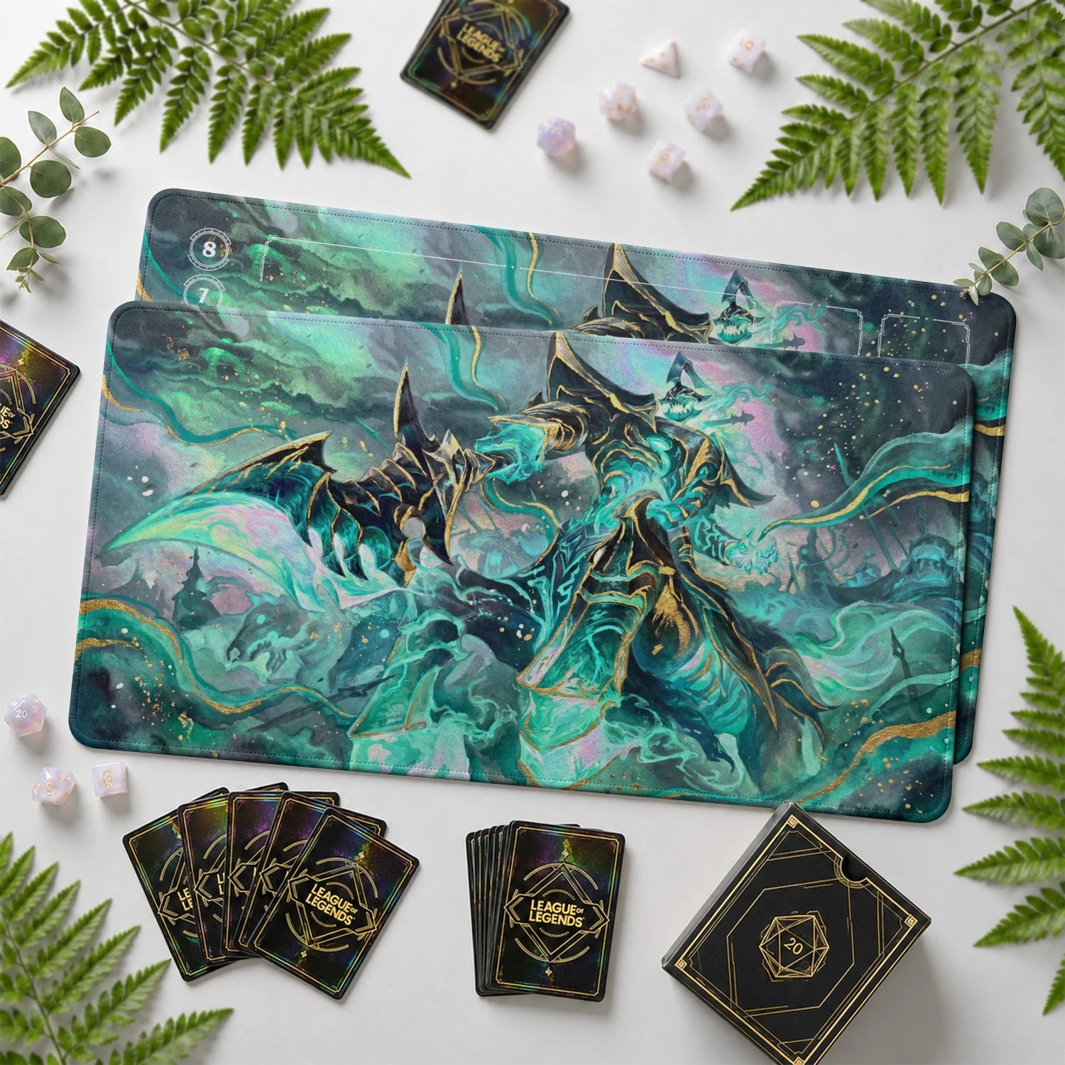 Hecarim Spectral Riftbound TCG playmat with card zones and score track – LoL game mat