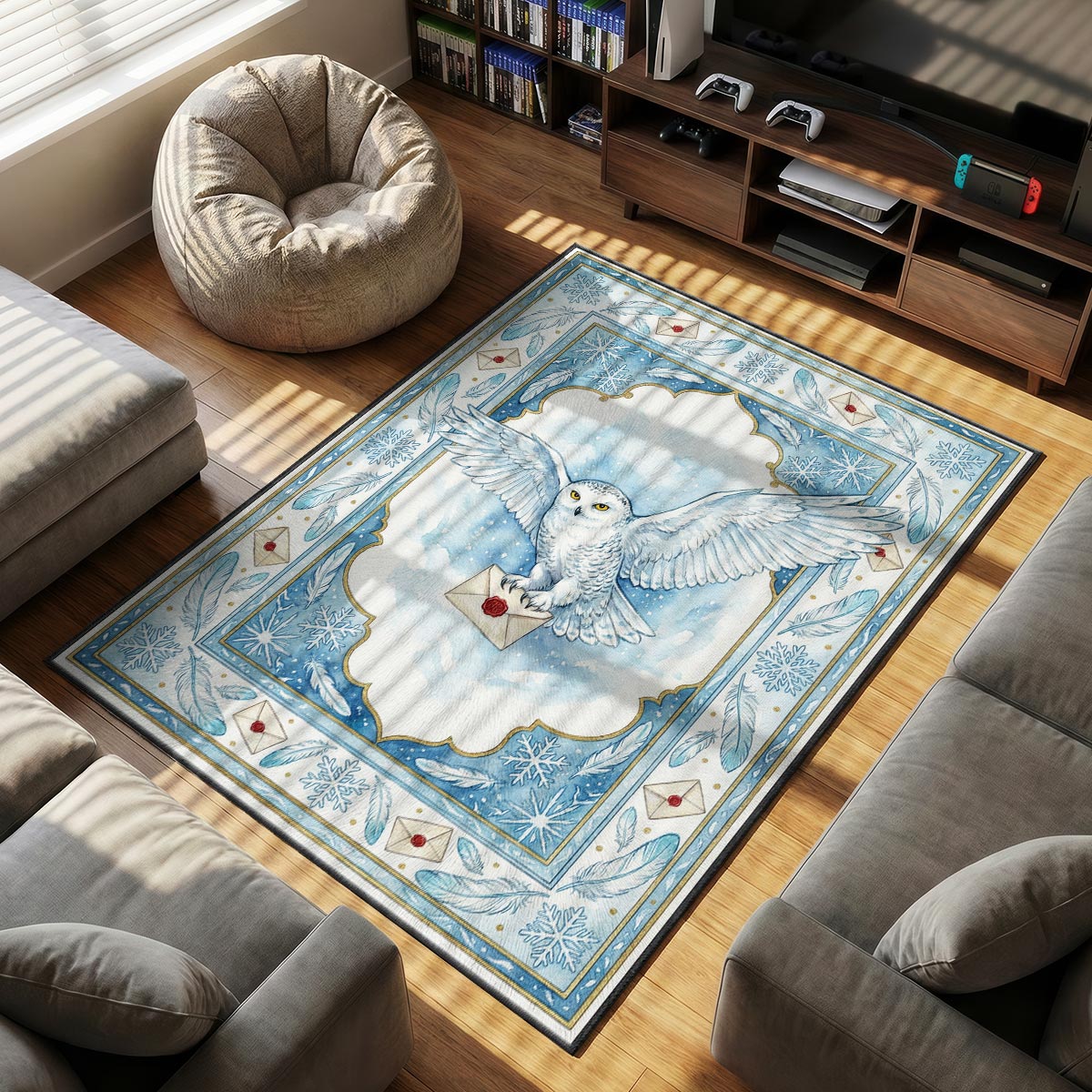 Hedwig Snowy themed area rug for home decor fans