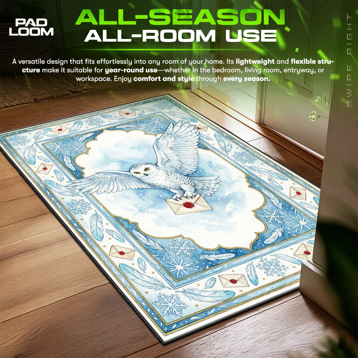 Hedwig Snowy Owl Letter Harry Potter Room fan rug — premium quality print
