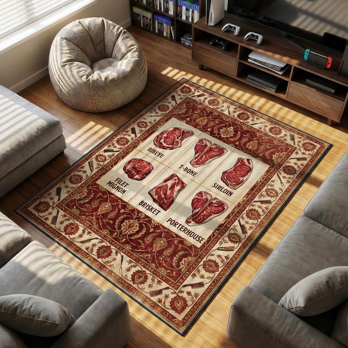 Floor character design printed on rug