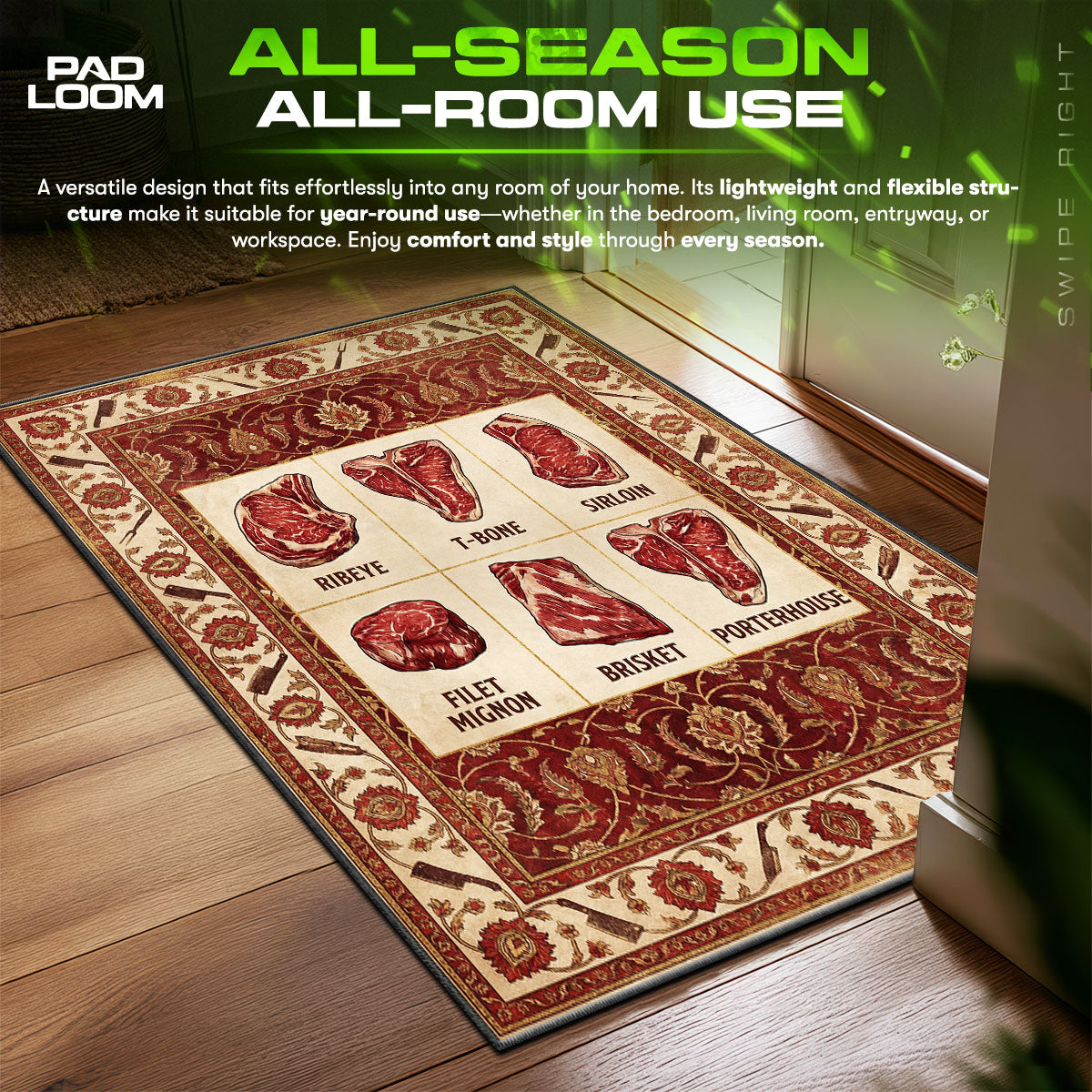 Floor themed rug edge stitching detail