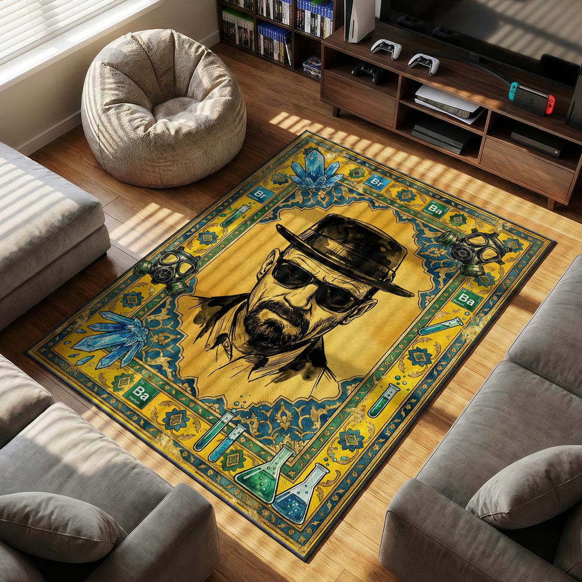 Heisenberg Blue themed area rug for home decor fans