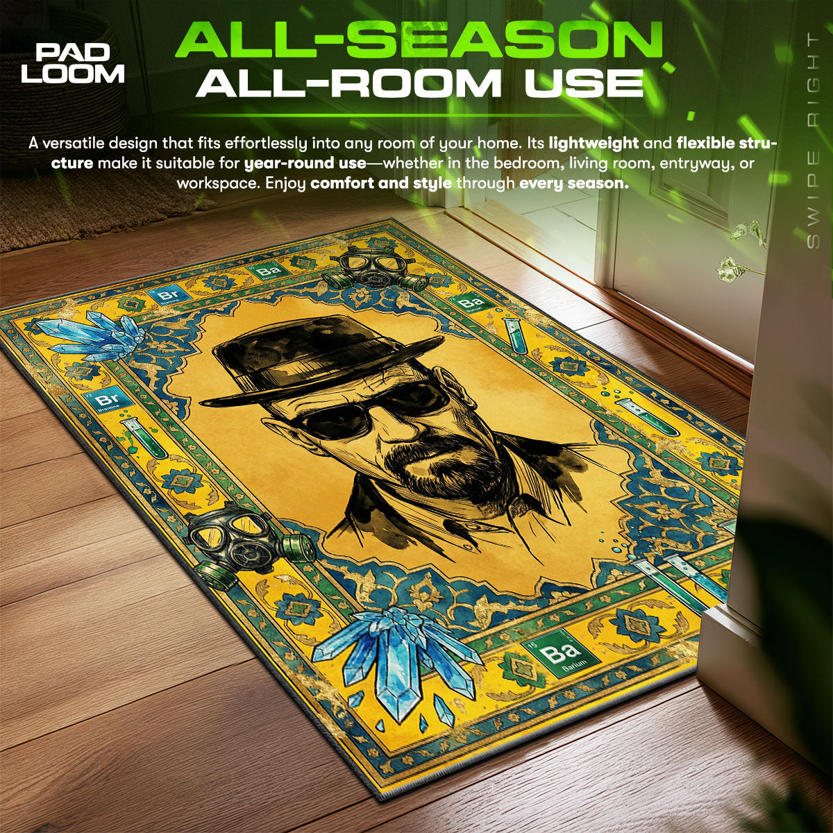 Heisenberg Blue Crystal Breaking Bad Room fan rug — premium quality print