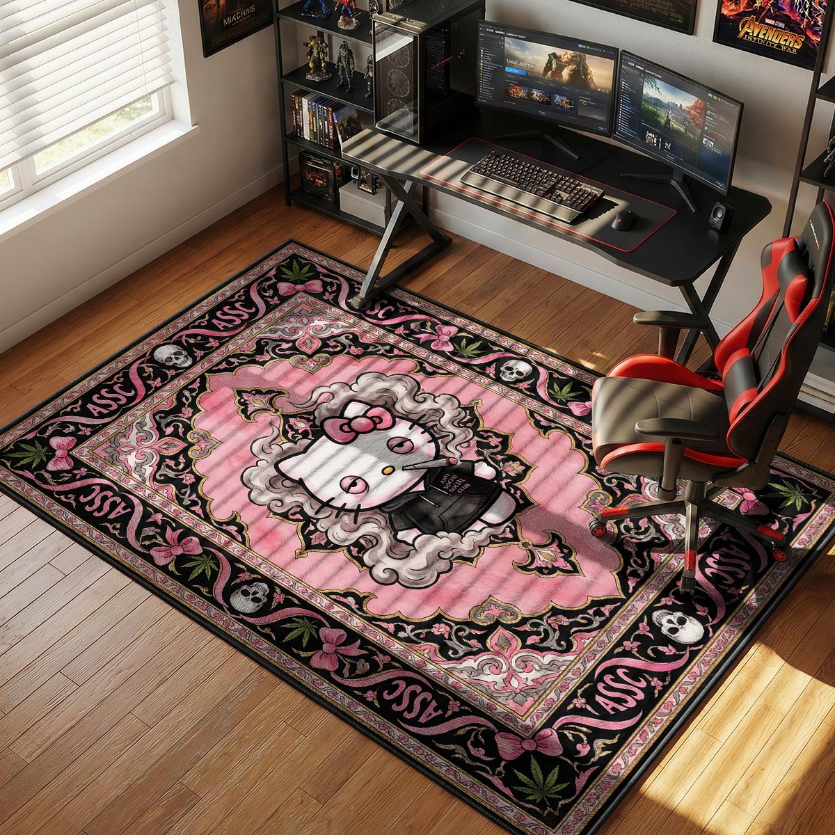 Hello Kitty Anti Social Social Club Smoking Hypebeast Floor rug — main product view