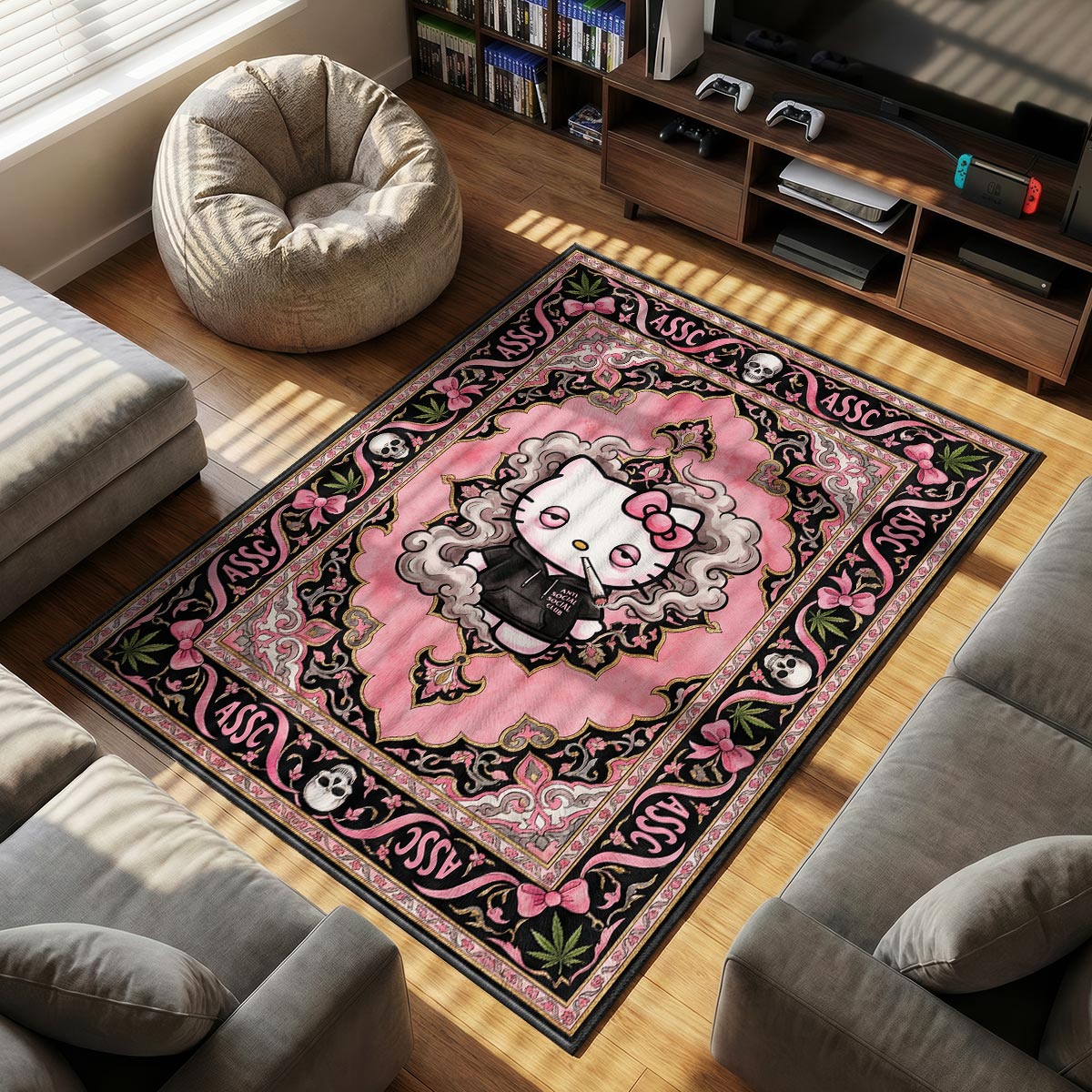 Hello Kitty themed area rug for home decor fans