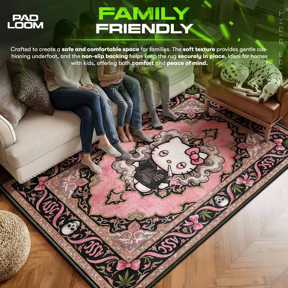 Hello area rug showing full home decor artwork