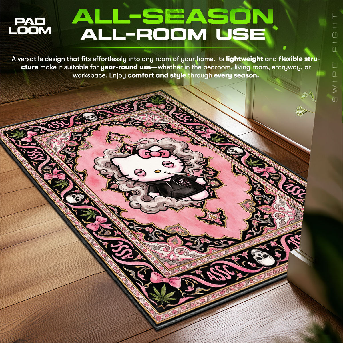 Hello Kitty Anti Social Social Club Smoking Hypebeast Floor fan rug — premium quality print