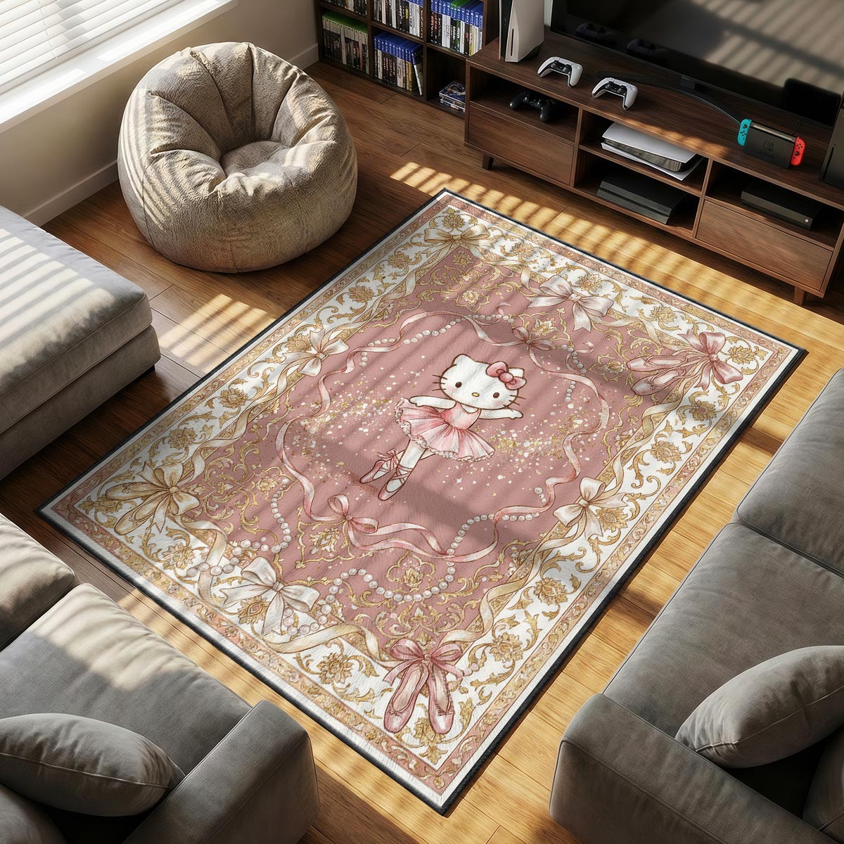 Hello Kitty themed area rug for home decor fans
