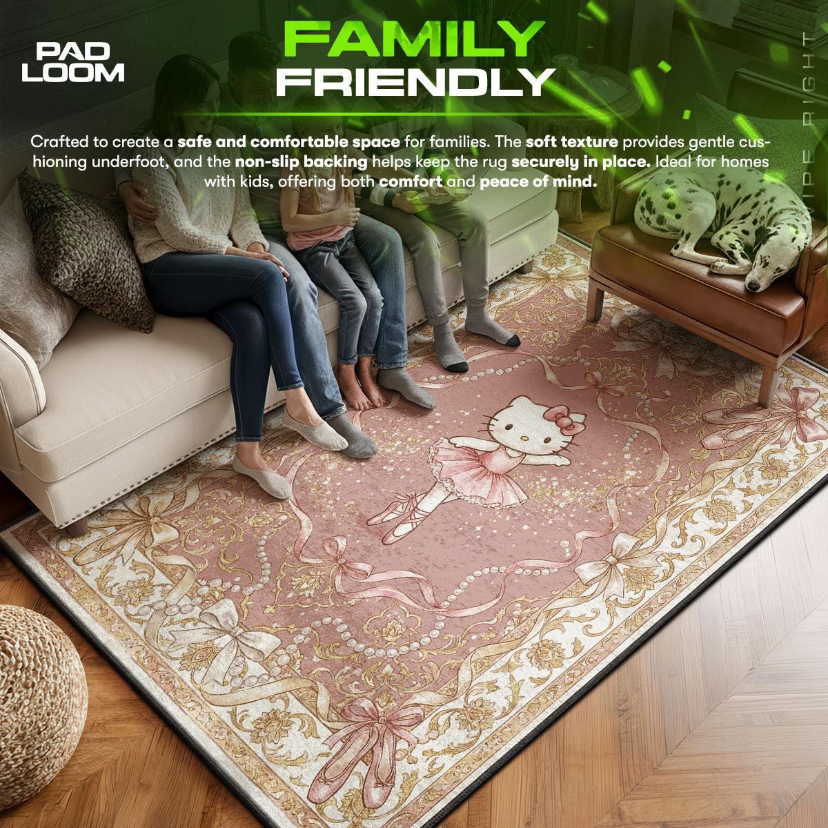 Hello area rug showing full home decor artwork