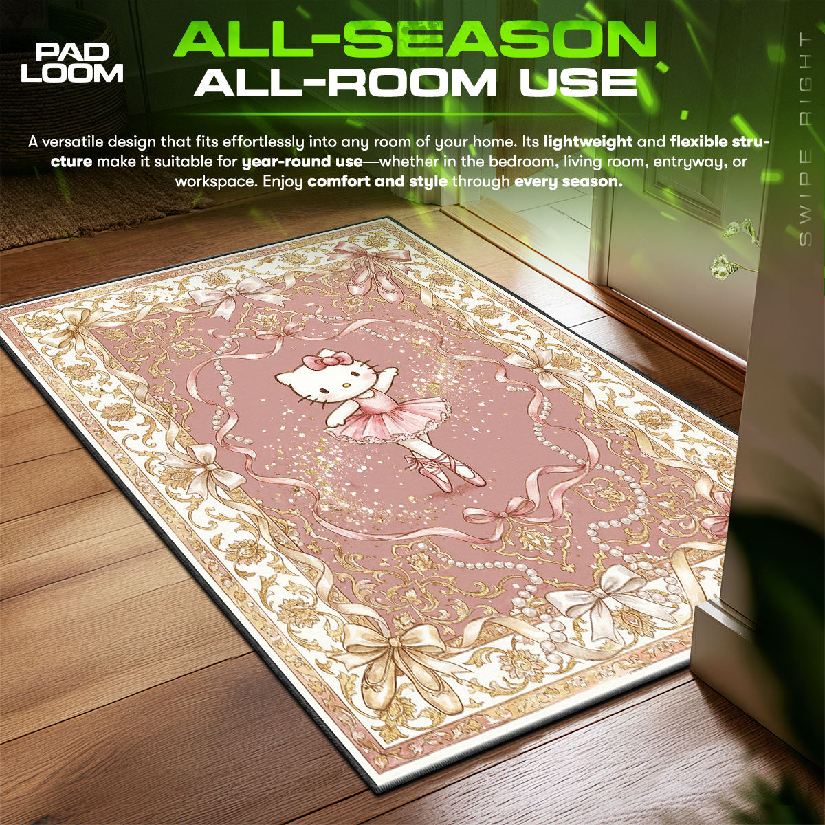 Hello Kitty Ballerina Pink Kids Room Floor fan rug — premium quality print