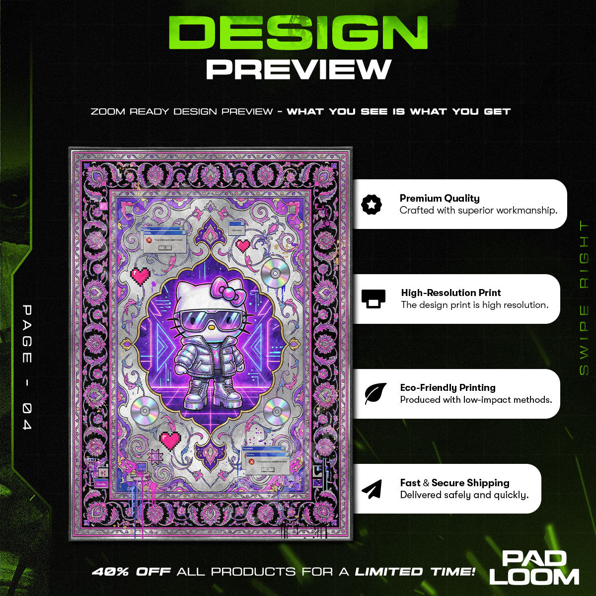 Floor character design printed on rug