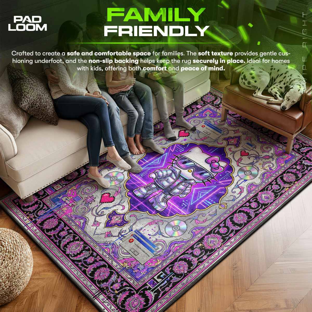 Hello area rug showing full Cyberpunk artwork