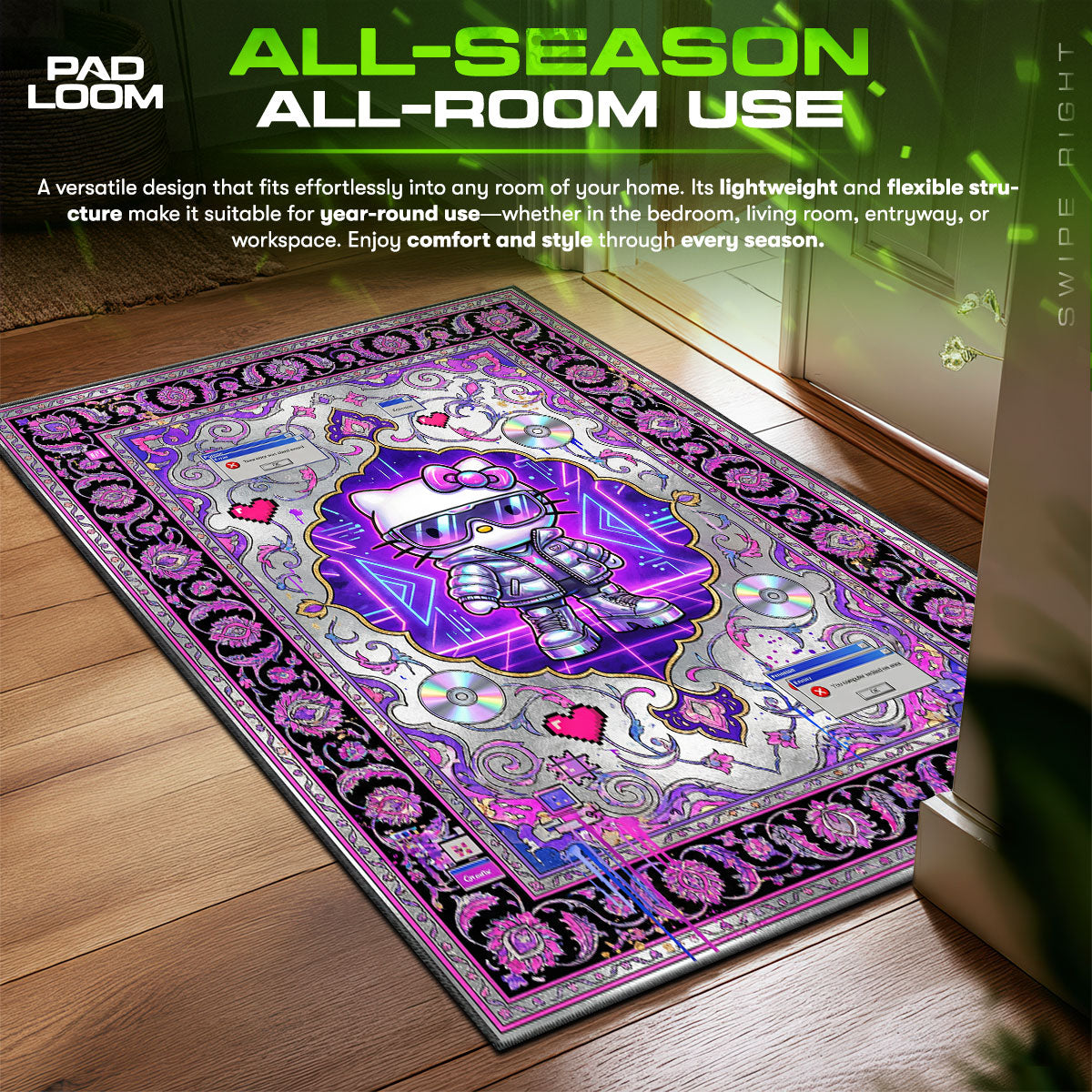 Hello Kitty Neon Kids Room Floor fan rug — premium quality print