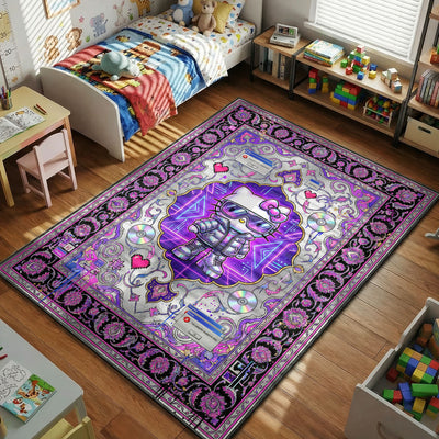 Hello Kitty Cyberpunk Neon Rug - Kids Room Floor Mat