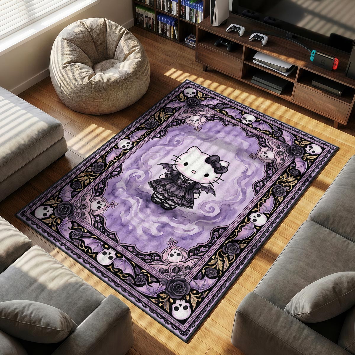 Hello Kitty themed area rug for Gothic fans