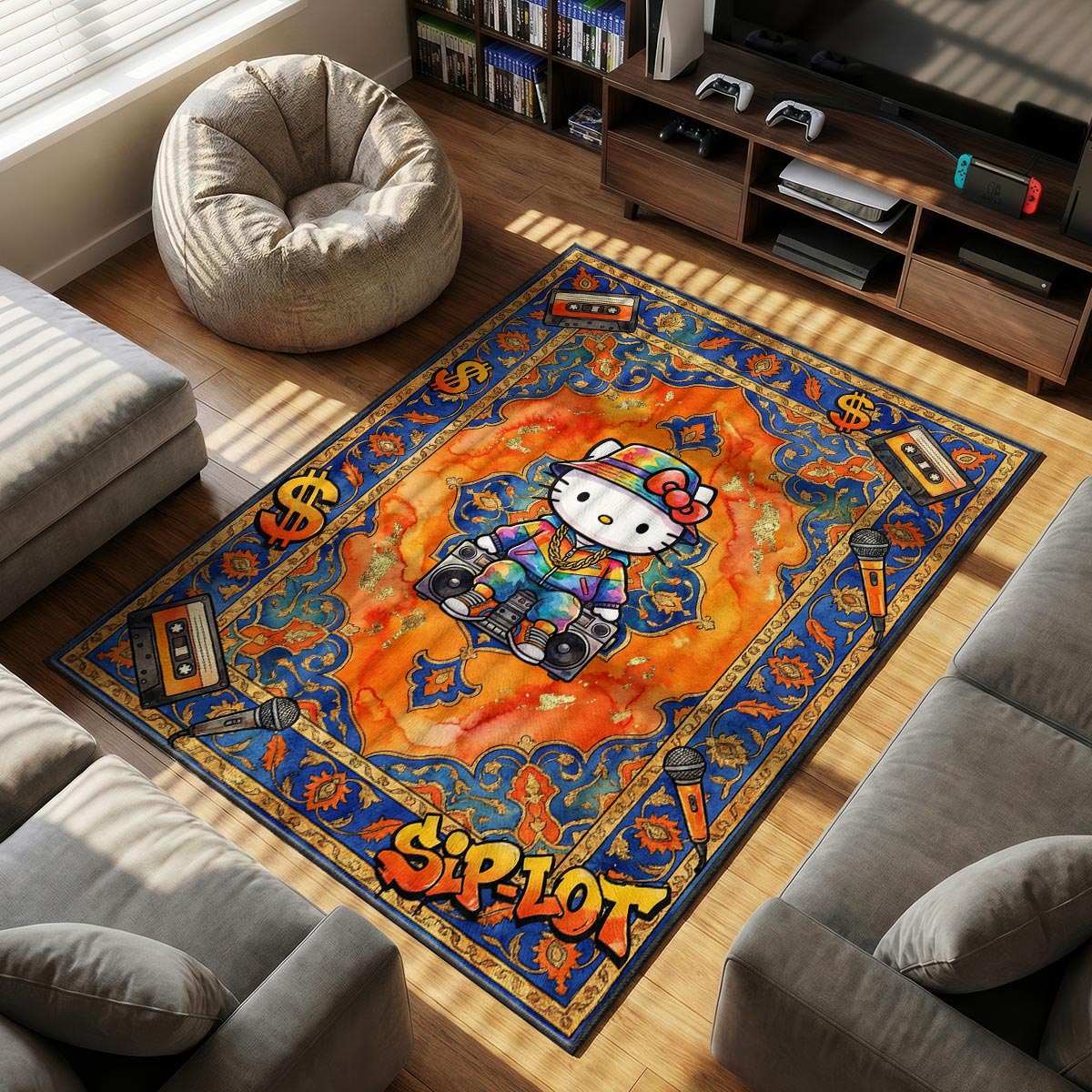 Hello Kitty themed area rug for home decor fans