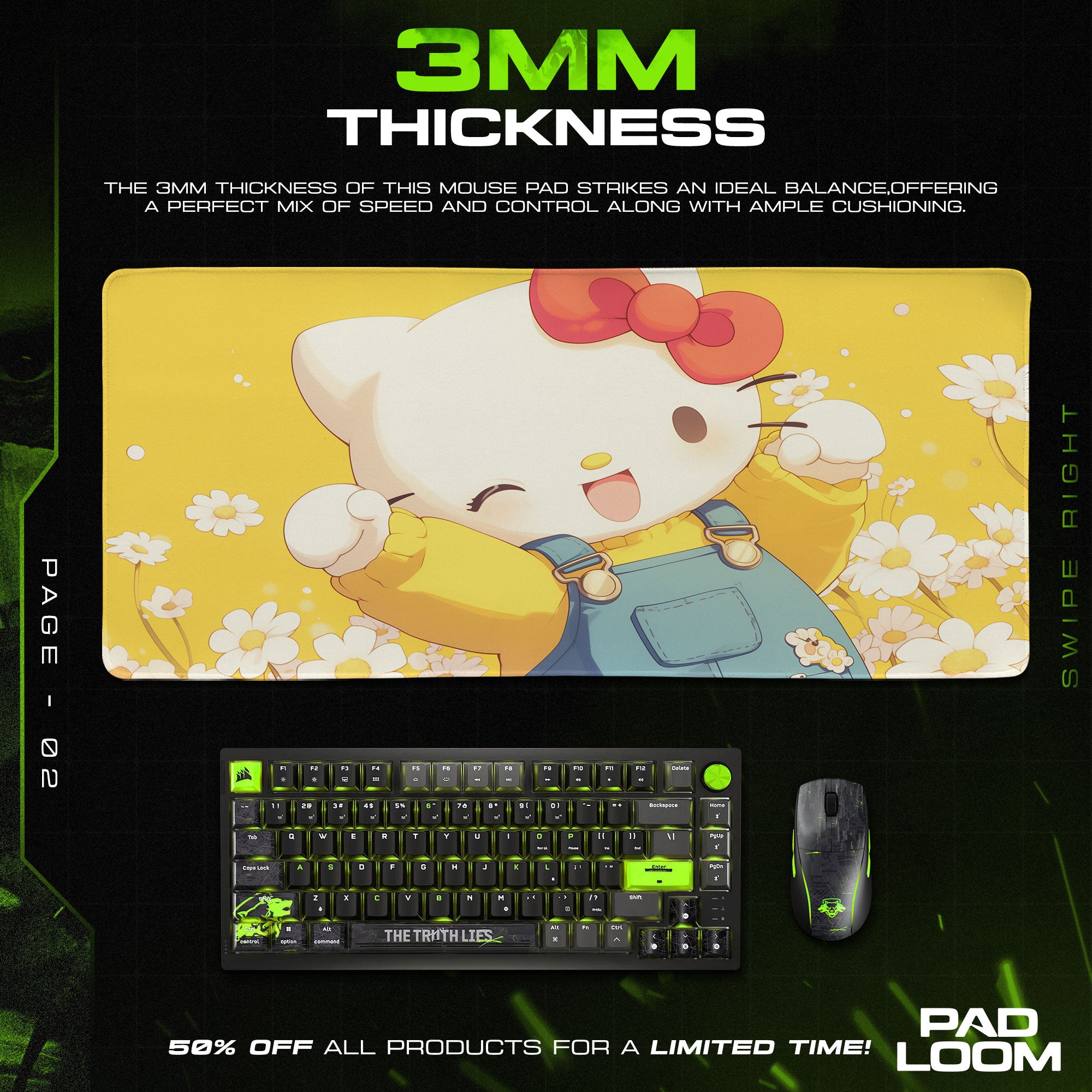 Hello Kitty Mouse Pad, Daisy Field Cartoon Desk Mat