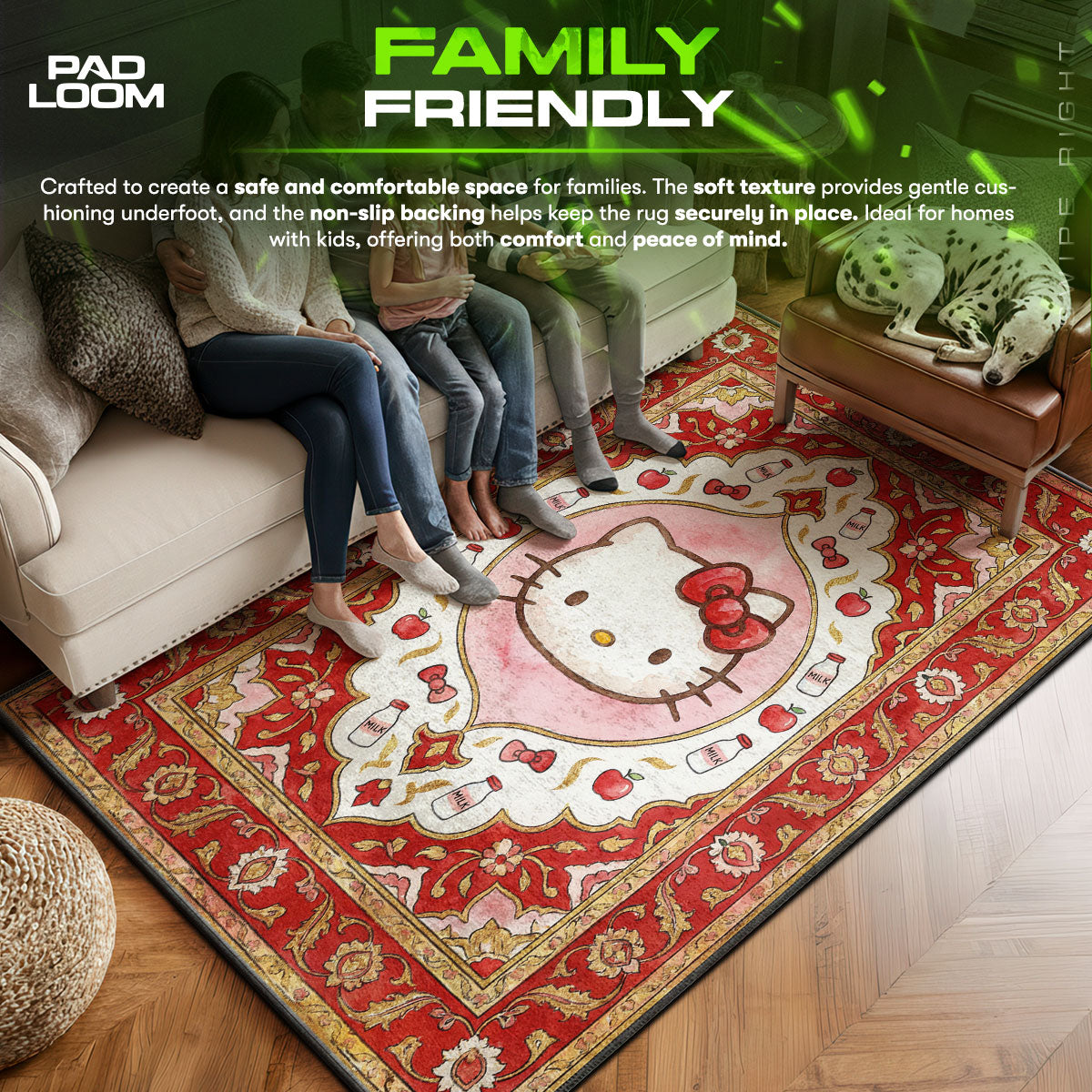 Hello area rug showing full Classic artwork