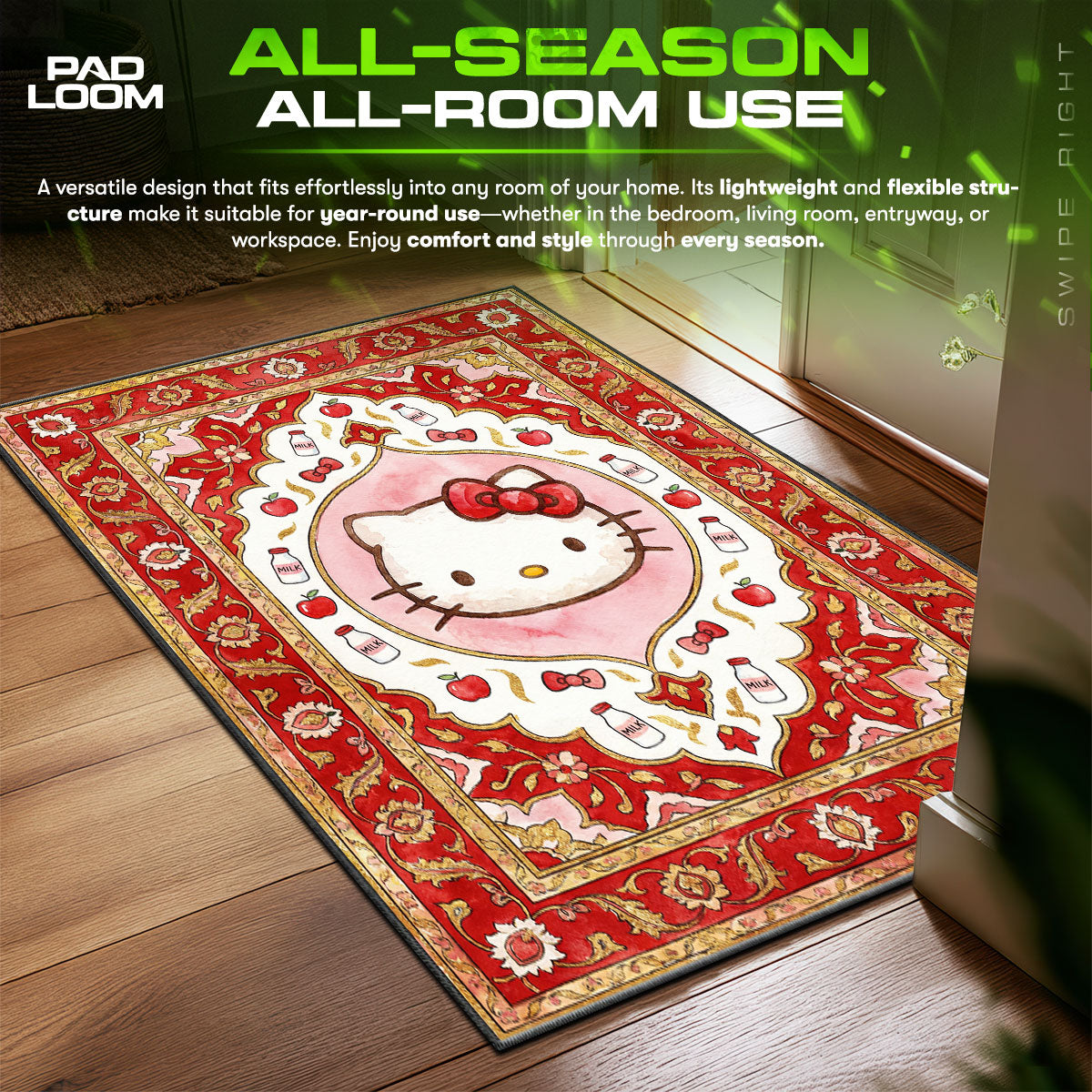 Hello Kitty Red Kids Floor fan rug — premium quality print