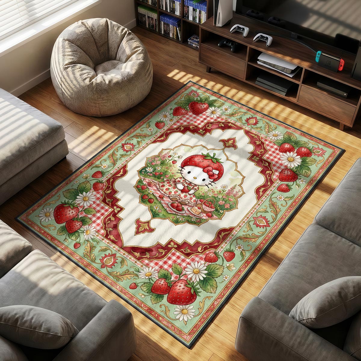 Hello Kitty themed area rug for home decor fans