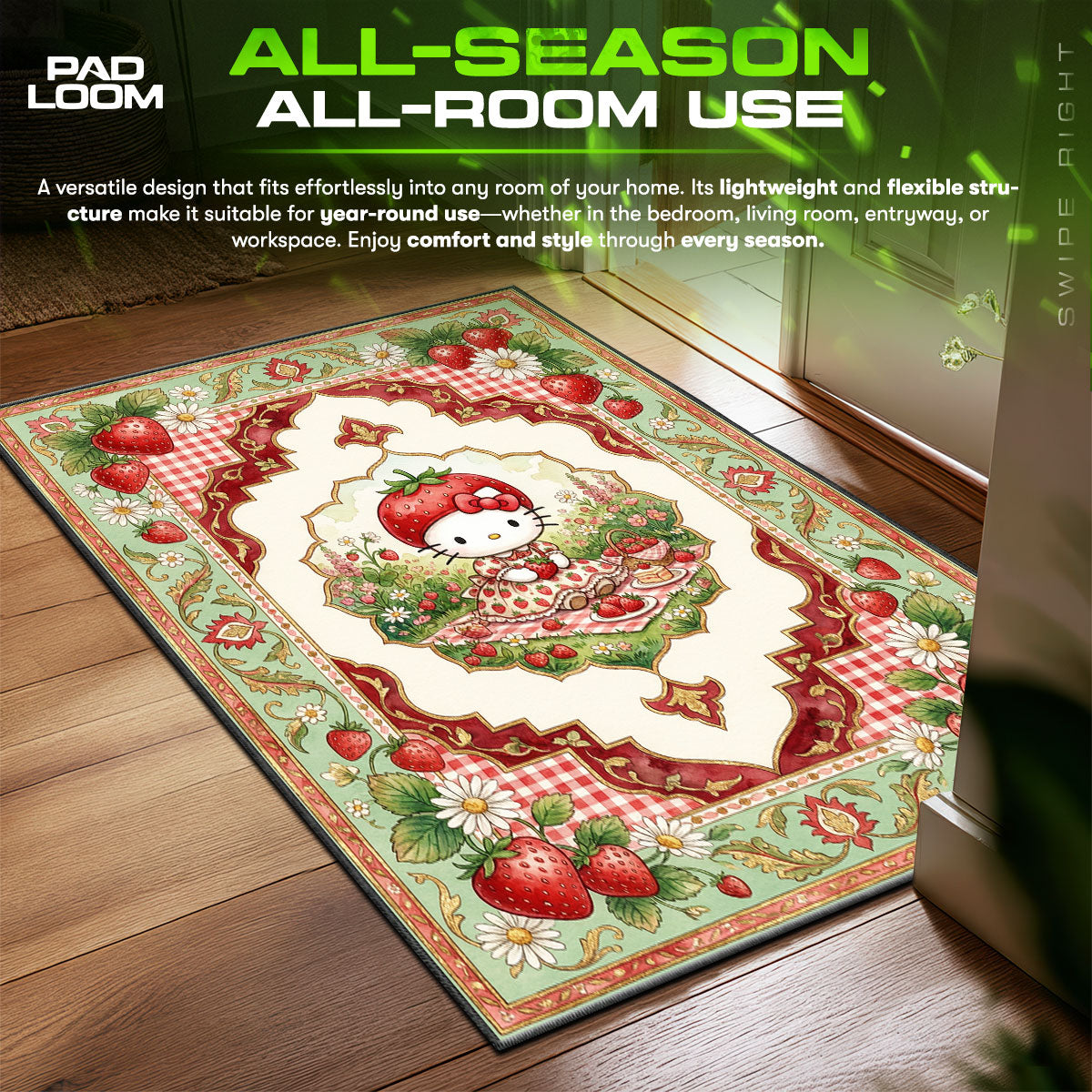 Hello Kitty Strawberry Garden Kids Room Floor fan rug — premium quality print