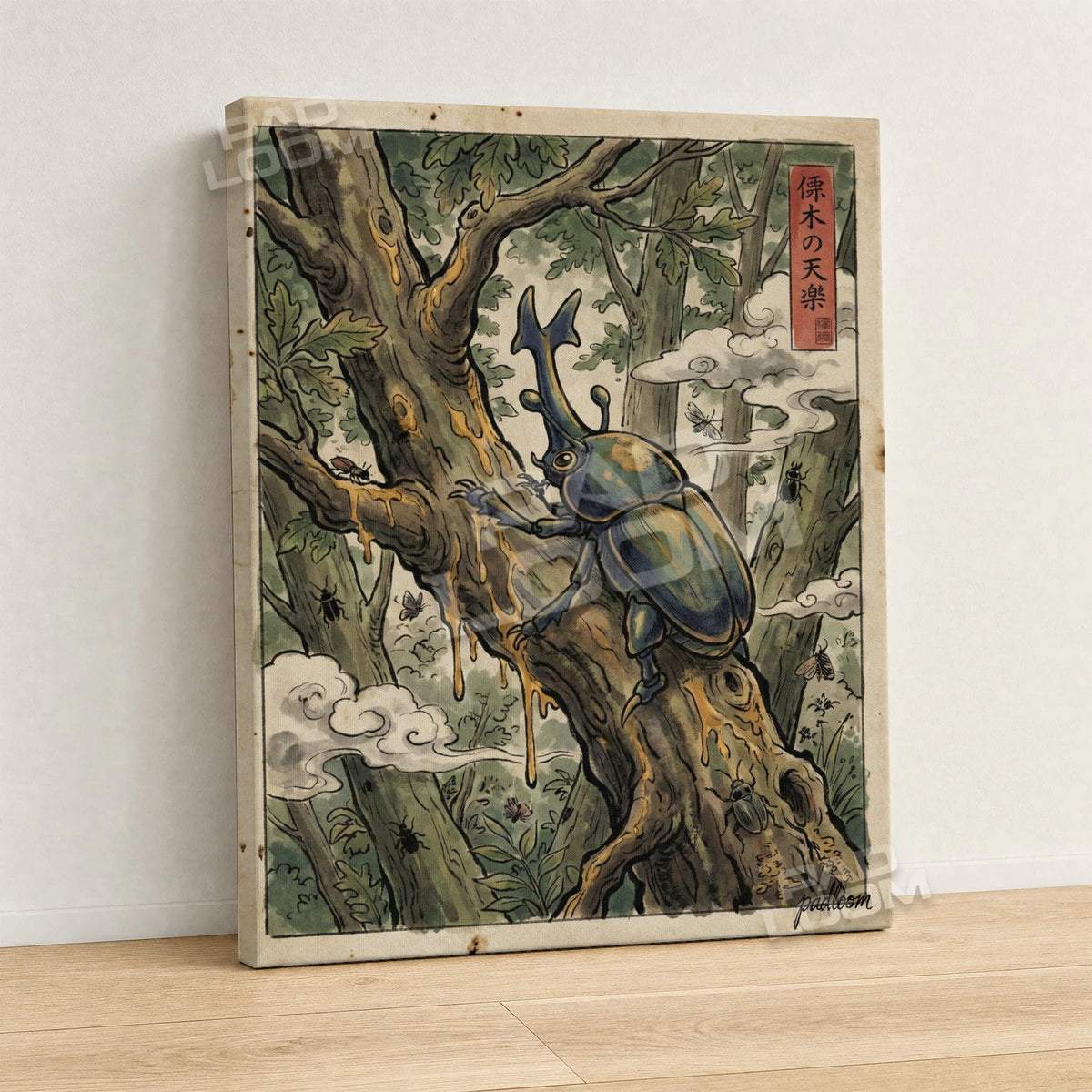 Heracross Climbing Pokemon canvas wall art - gallery-wrapped canvas print, side view