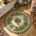 Herb Wreath botanical round rug in a styled room - botanical circle area rug