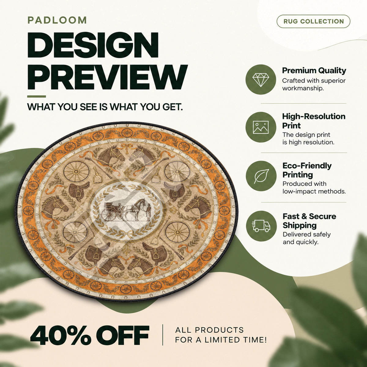 Hermes Horseshoe hypebeast round rug full design preview