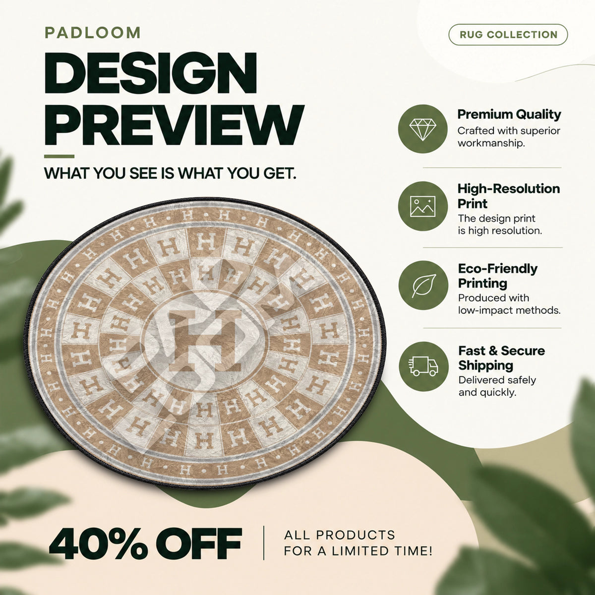 Hermes Medallion hypebeast round rug full design preview