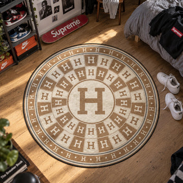 Hermes Medallion hypebeast round rug on a bedroom floor - hypebeast chair mat