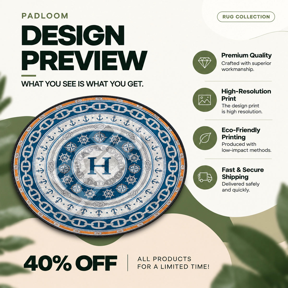 Hermes Nautical hypebeast round rug full design preview