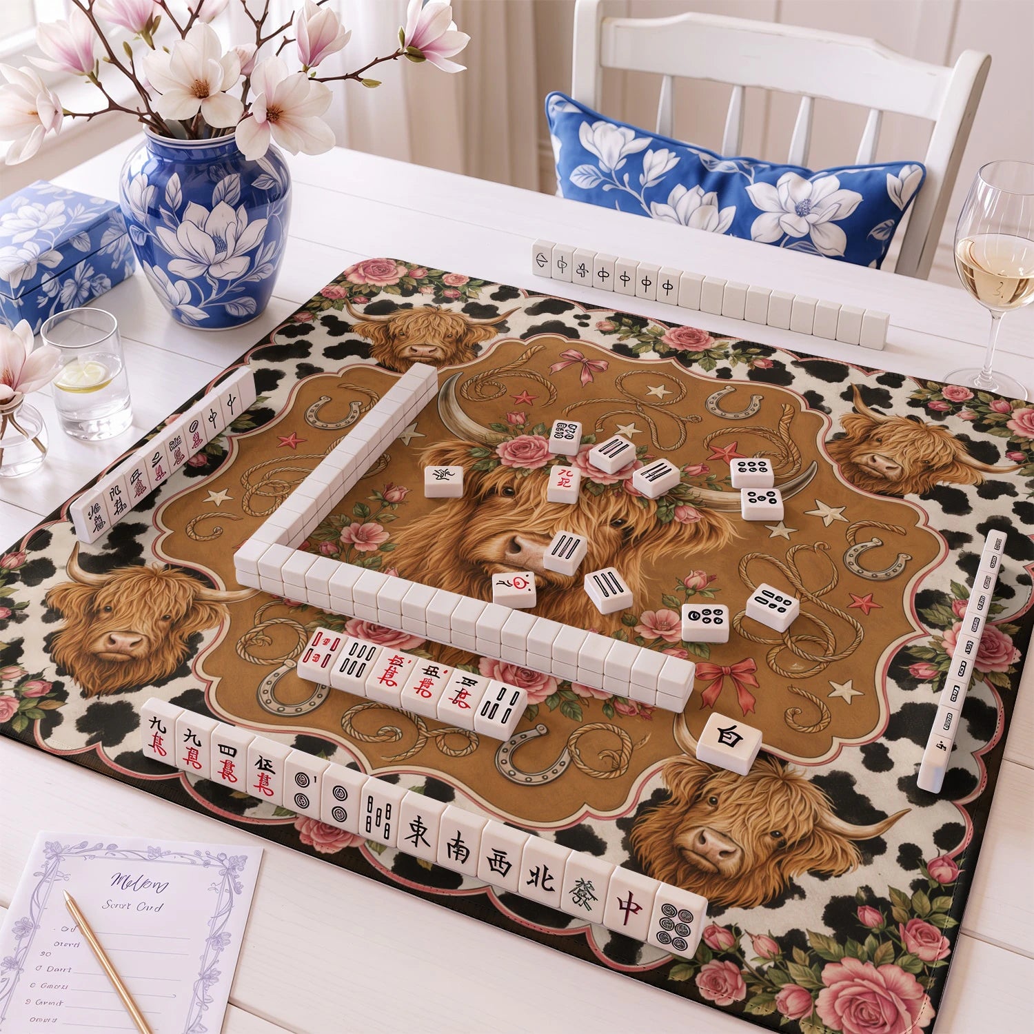 Highland Cow mahjong mat – M (60x60 cm) and L (81x81 cm) sizes