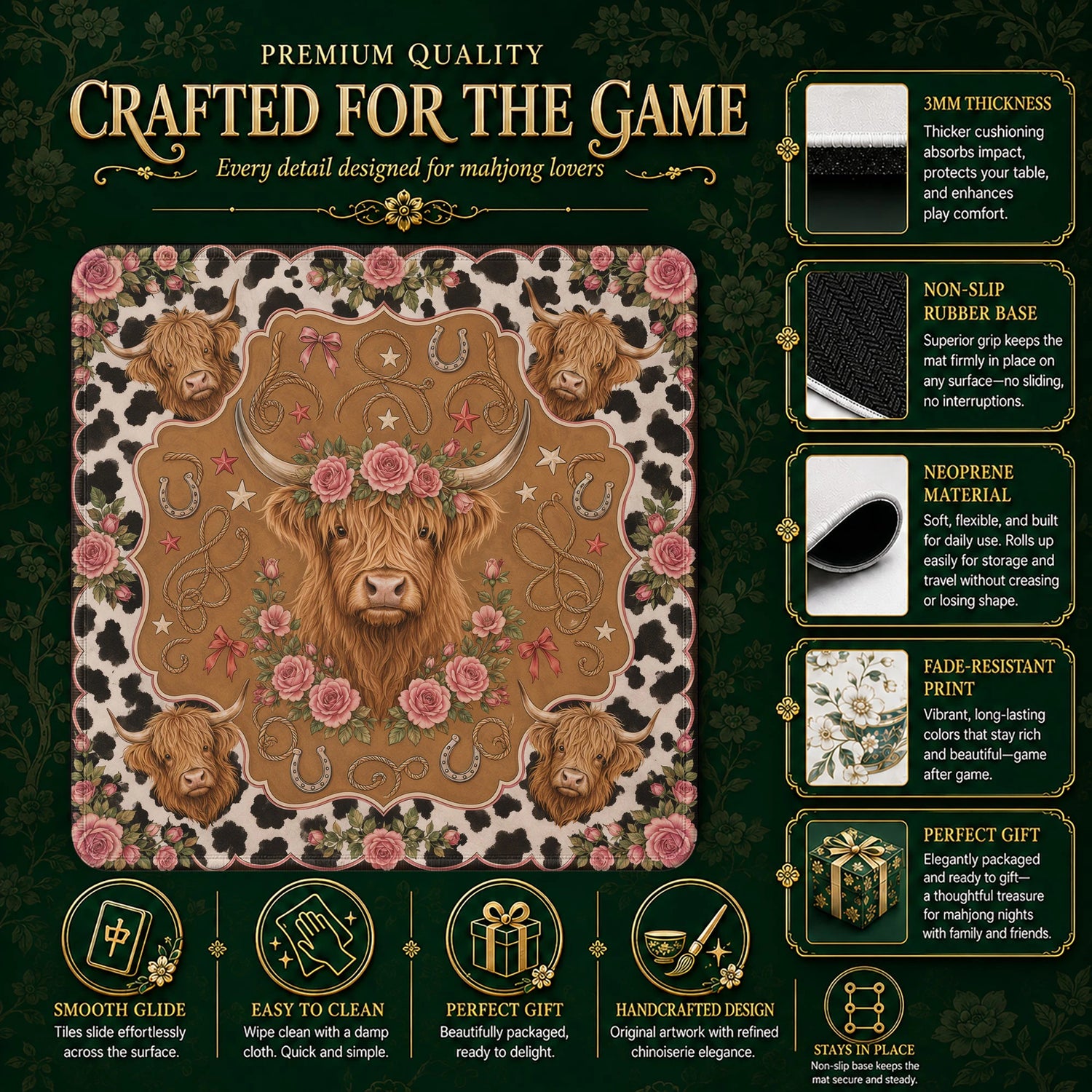 Highland Cow Mahjong Mat – neoprene mah jongg table mat