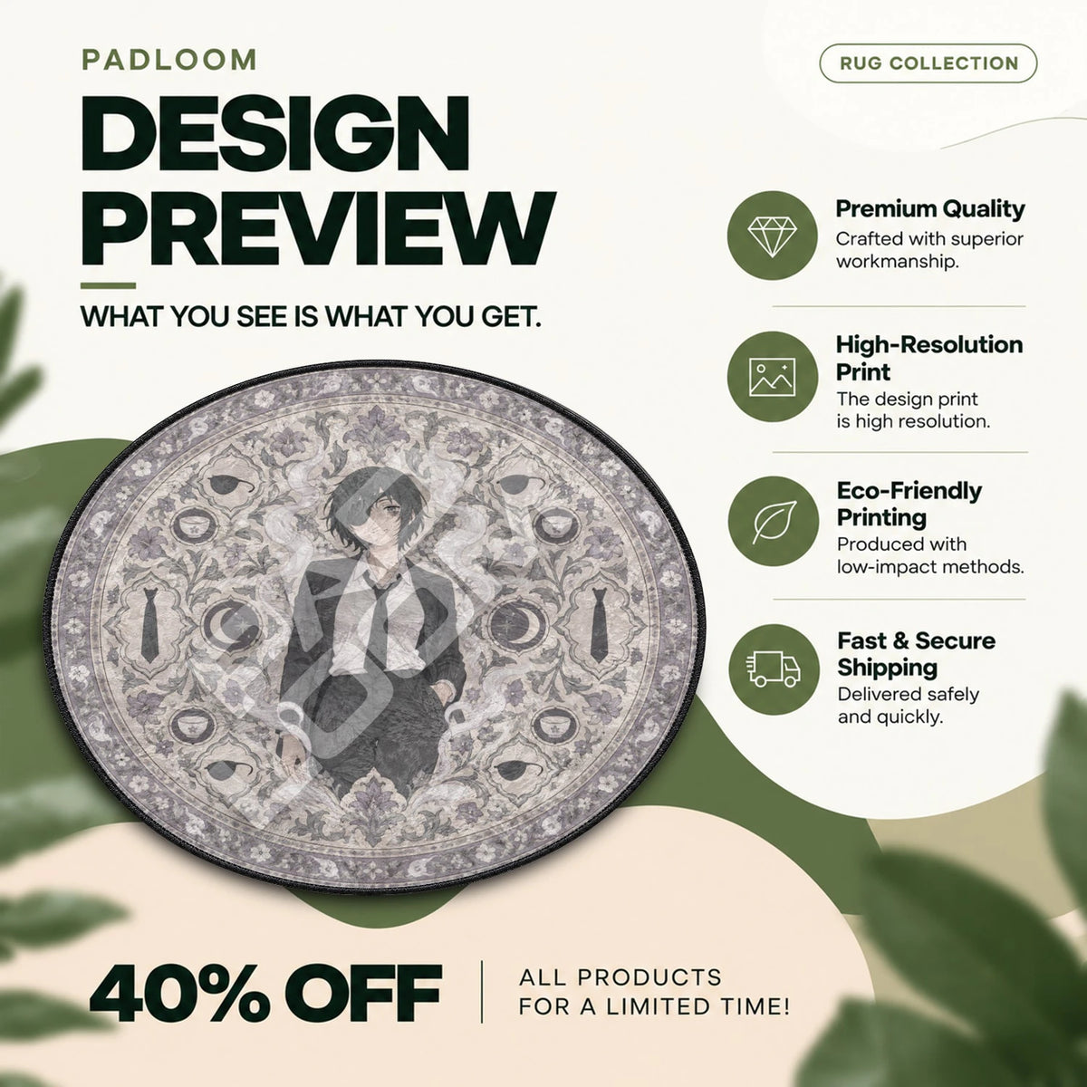Himeno Smoke Chainsaw Man round rug full design preview