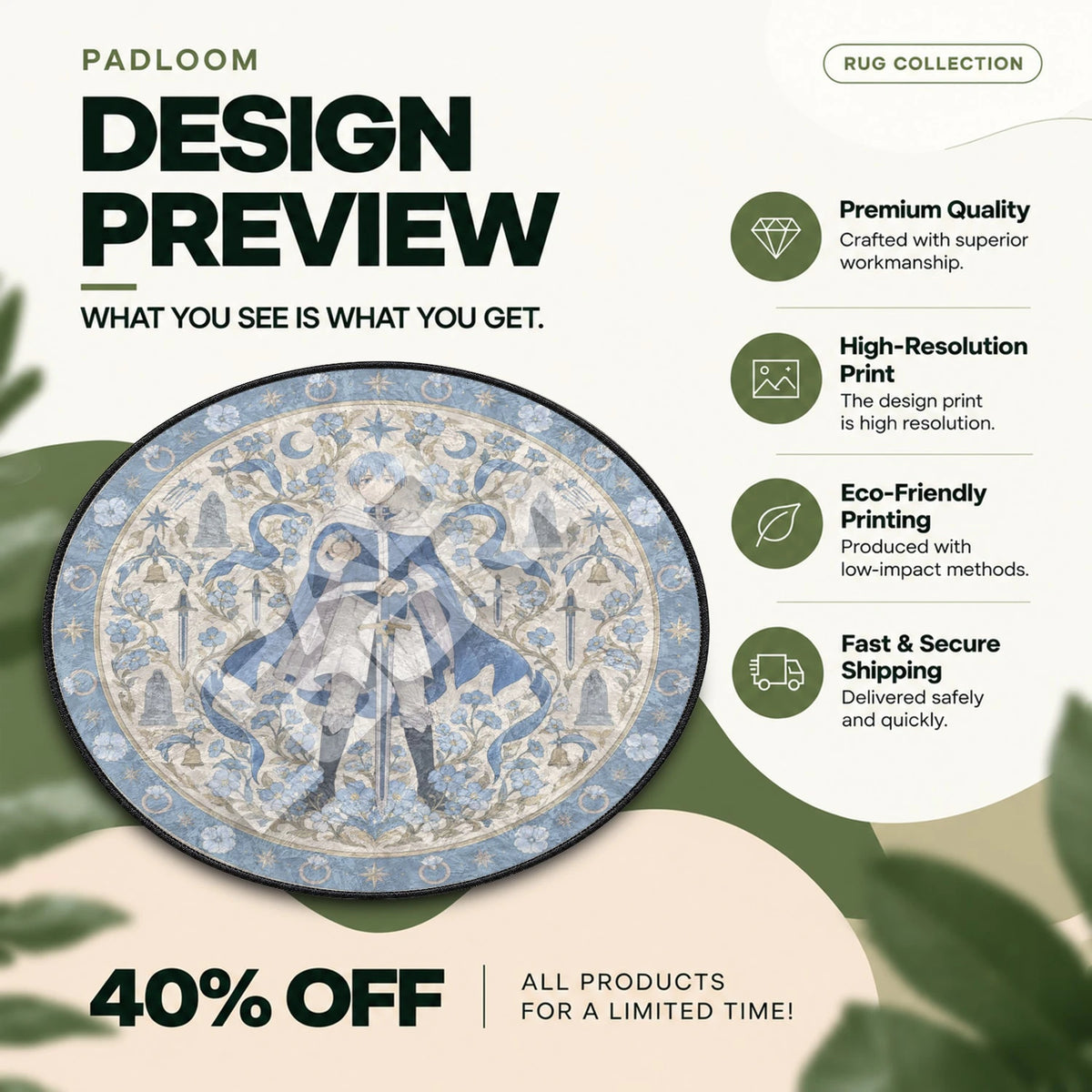 Himmel Blossom Frieren round rug full design preview