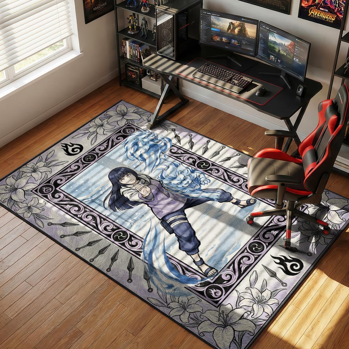 Hinata Hyuga Twin Lion Fists Rug - Naruto Shippuden Chair Mat