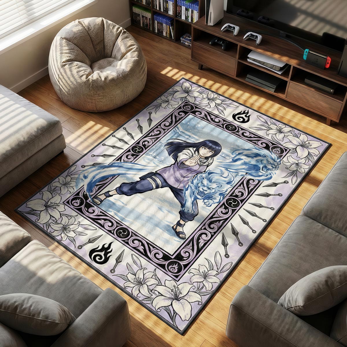 Hinata Hyuga Twin Lion Fists Rug - Naruto Shippuden Chair Mat