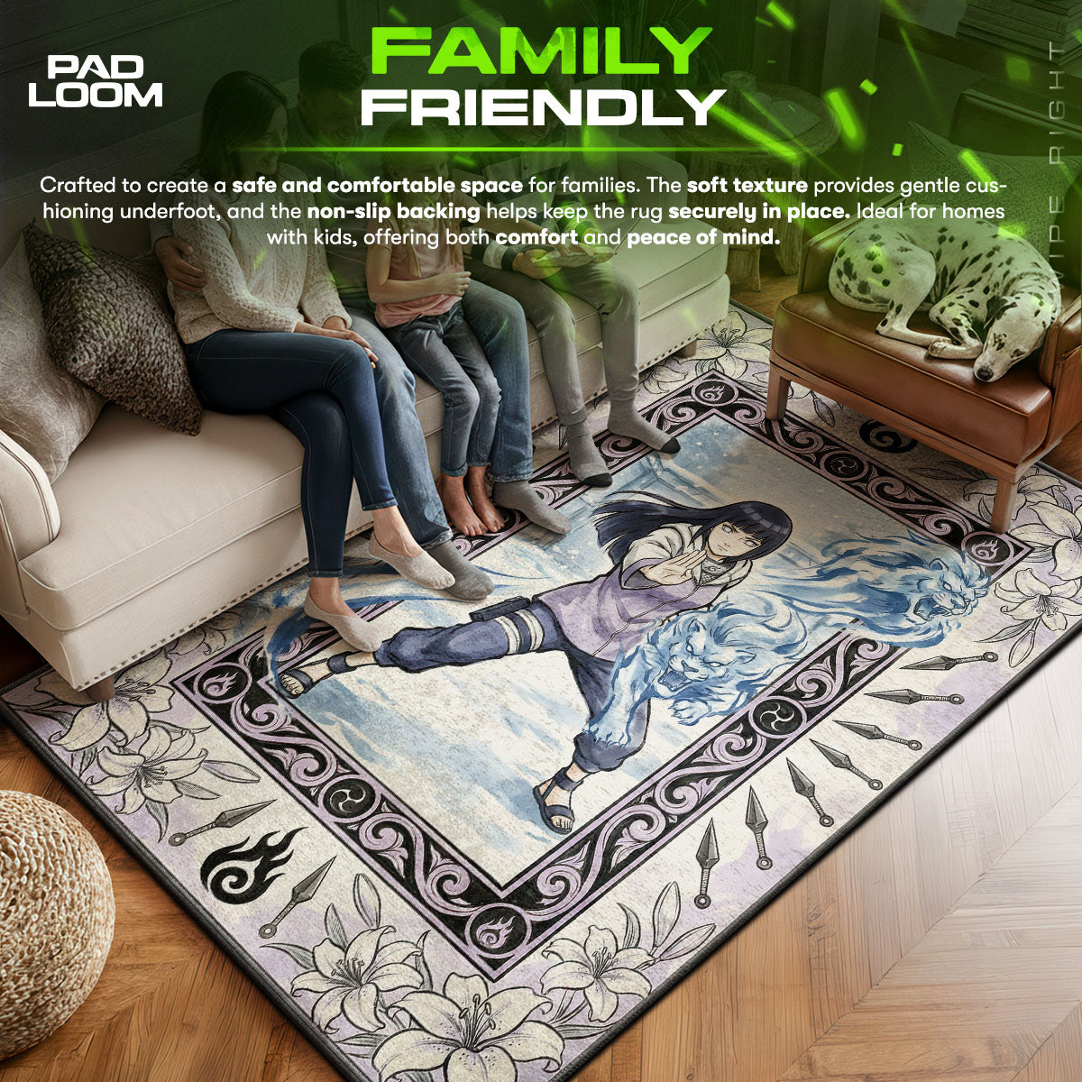 Hinata Hyuga Twin Lion Fists Rug - Naruto Shippuden Chair Mat