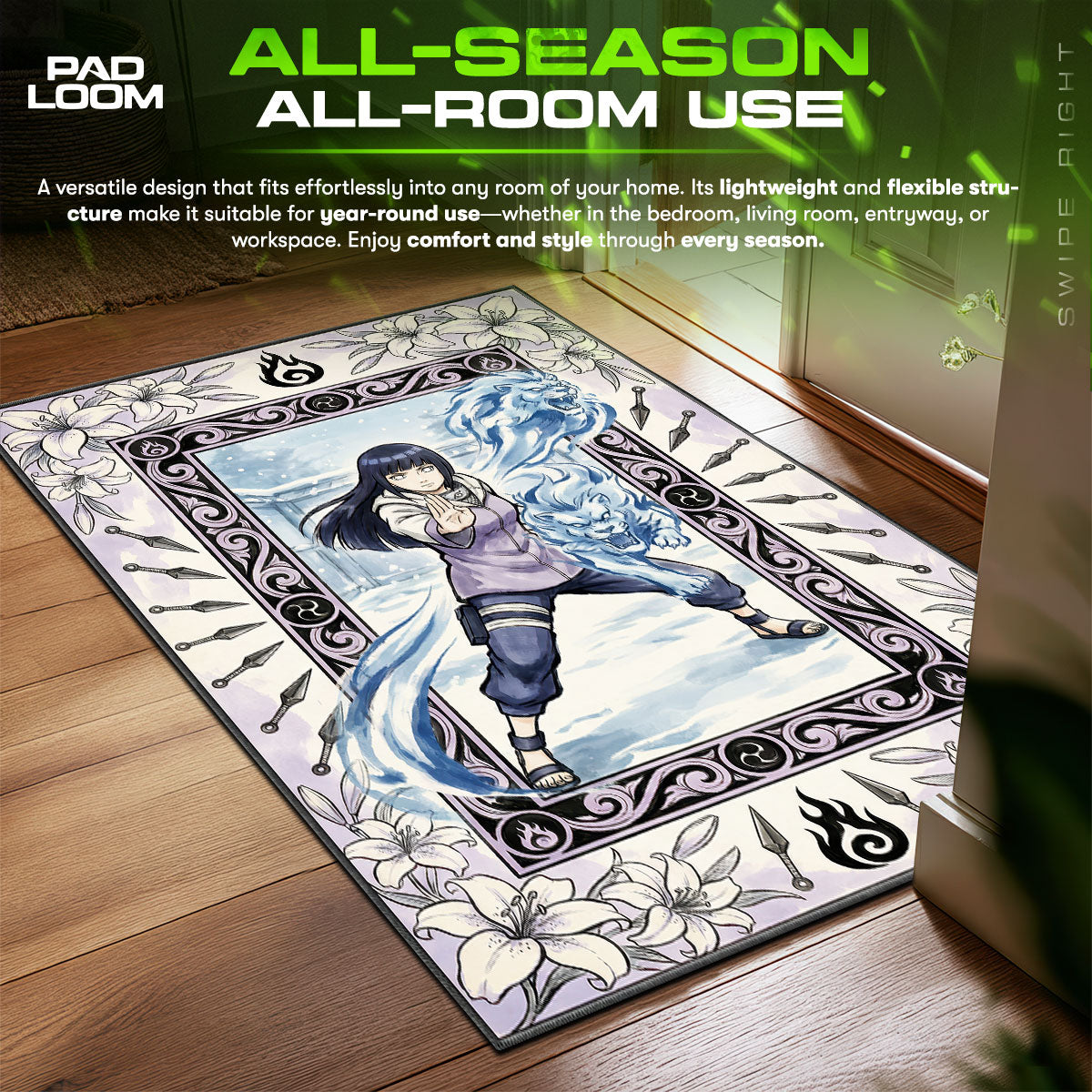 Hinata Hyuga Twin Lion Fists Rug - Naruto Shippuden Chair Mat