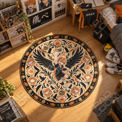 Hinata Leaping Round Rug - Haikyuu Chair Mat