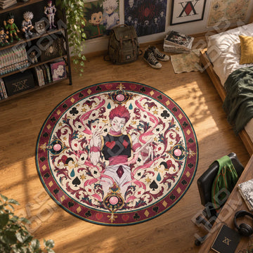 Hisoka Dealing Hunter x Hunter round rug on a bedroom floor - Hunter x Hunter chair mat