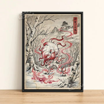 Hisuian Zoroark Snow Pokemon poster - framed canvas wall art in a black frame