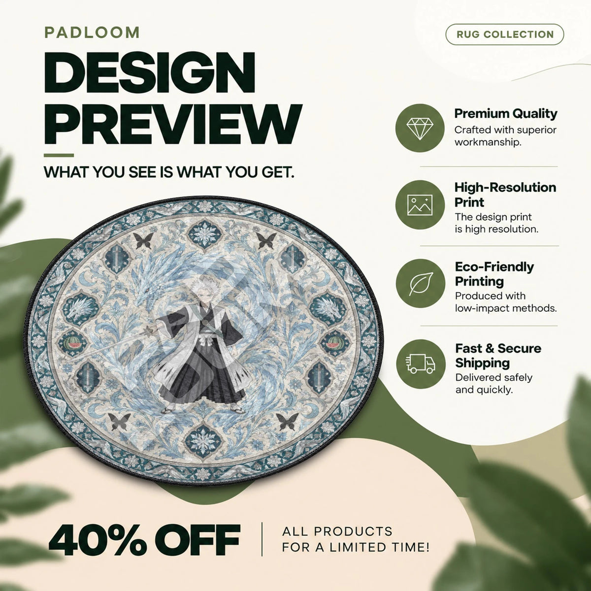 Hitsugaya Frost Bleach round rug full design preview