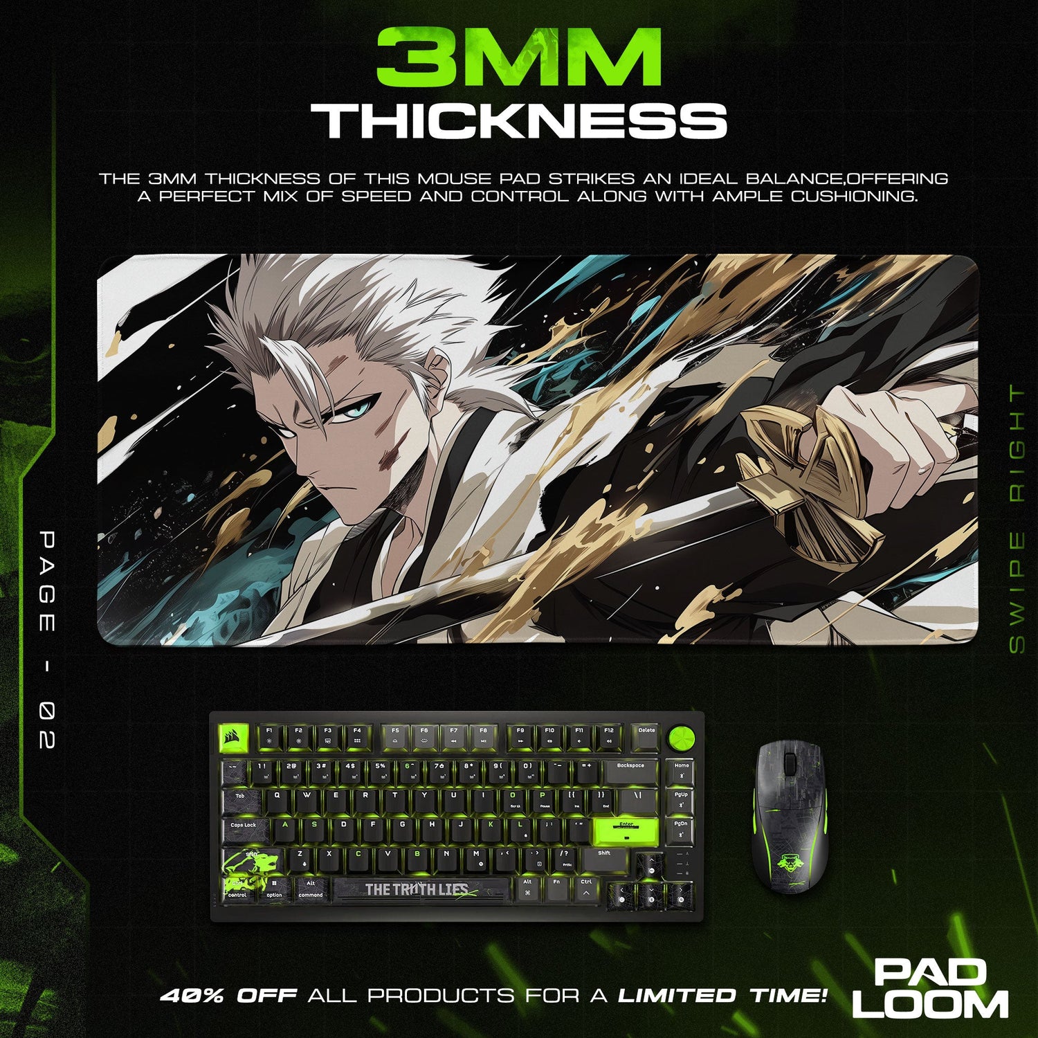 Hitsugaya Toshiro Mouse Pad, Bleach Anime Gaming Desk Mat Padloom