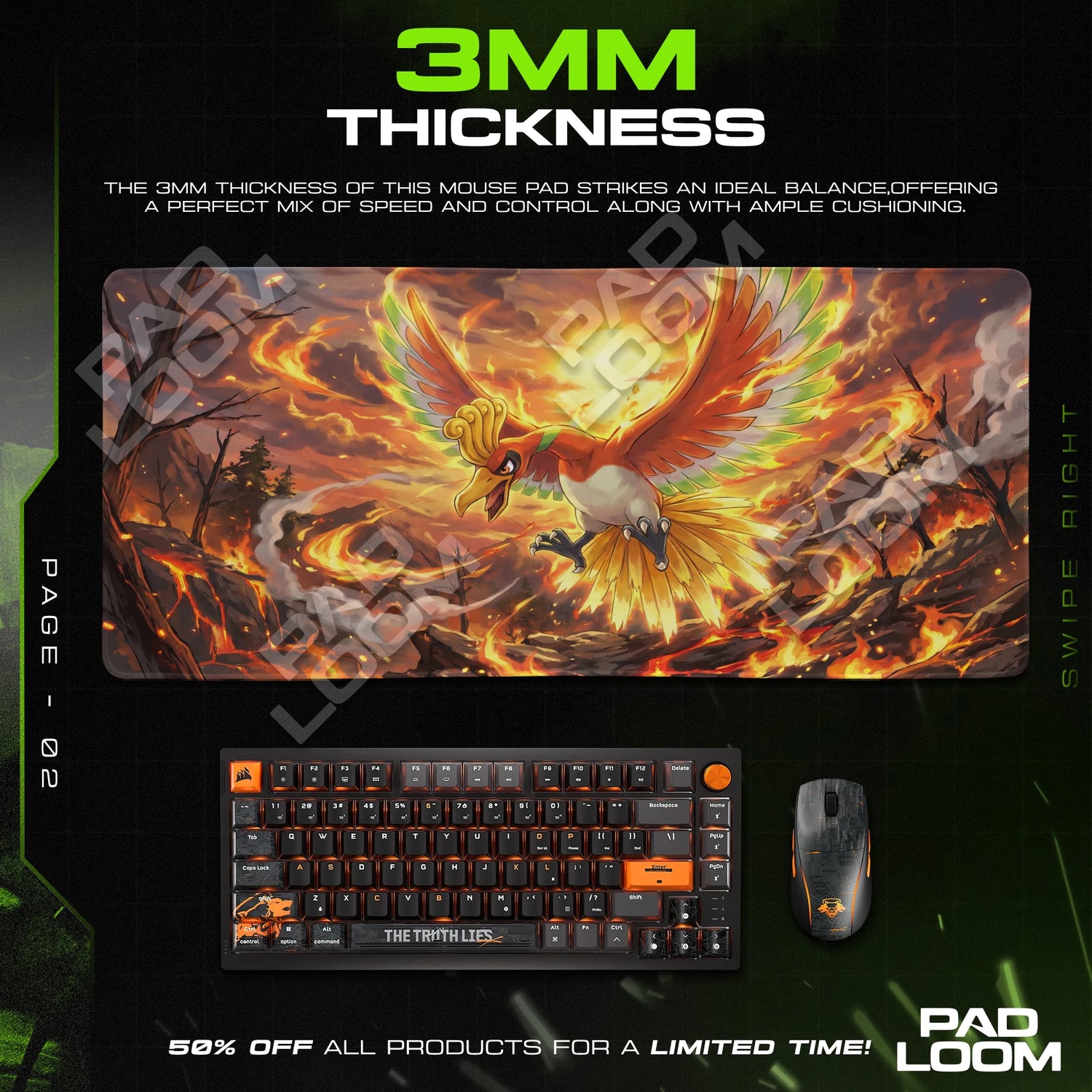 Ho-Oh Rainbow Inferno Mouse Pad - Pokémon Desk Mat