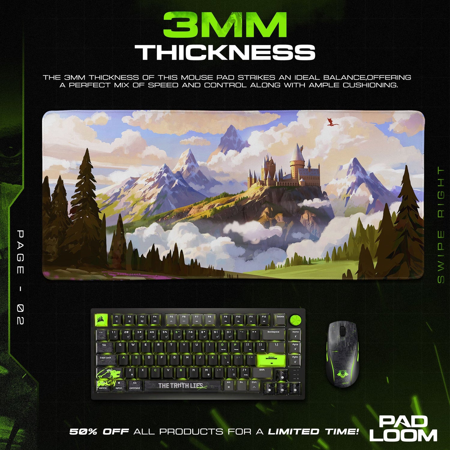 Hogwarts Castle View Mouse Pad, Fantasy Gamer Desk Mat Padloom