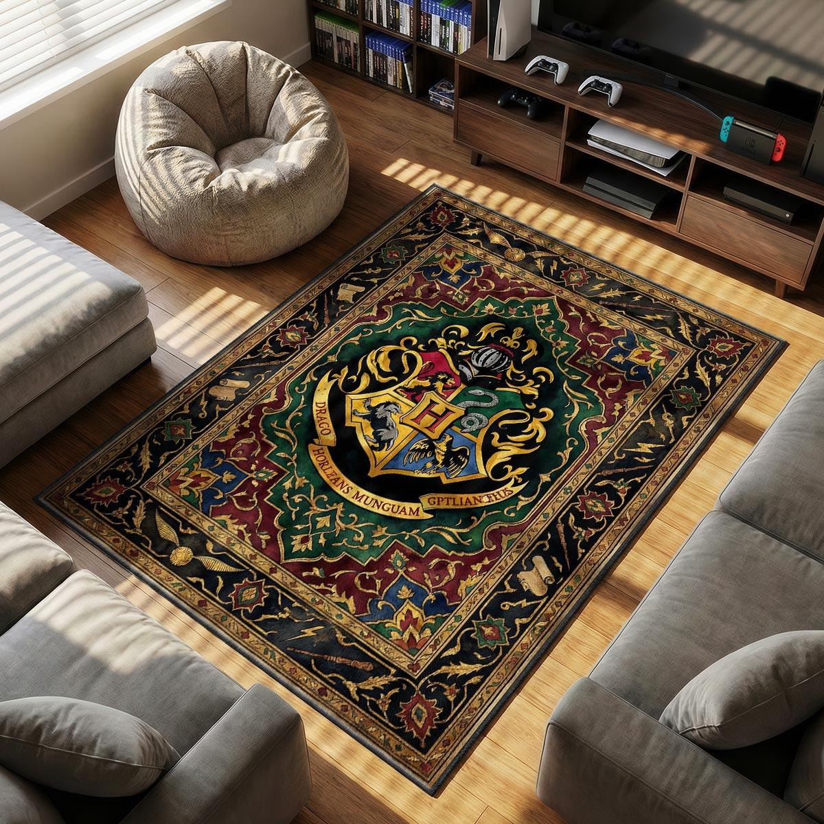 Hogwarts Crest themed area rug for home decor fans