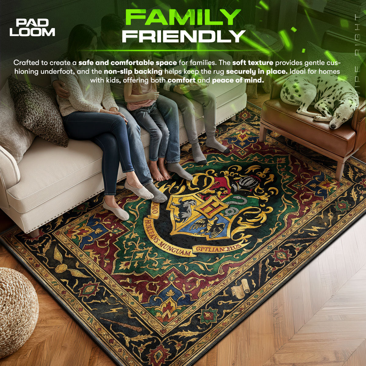 Hogwarts area rug showing full home decor artwork