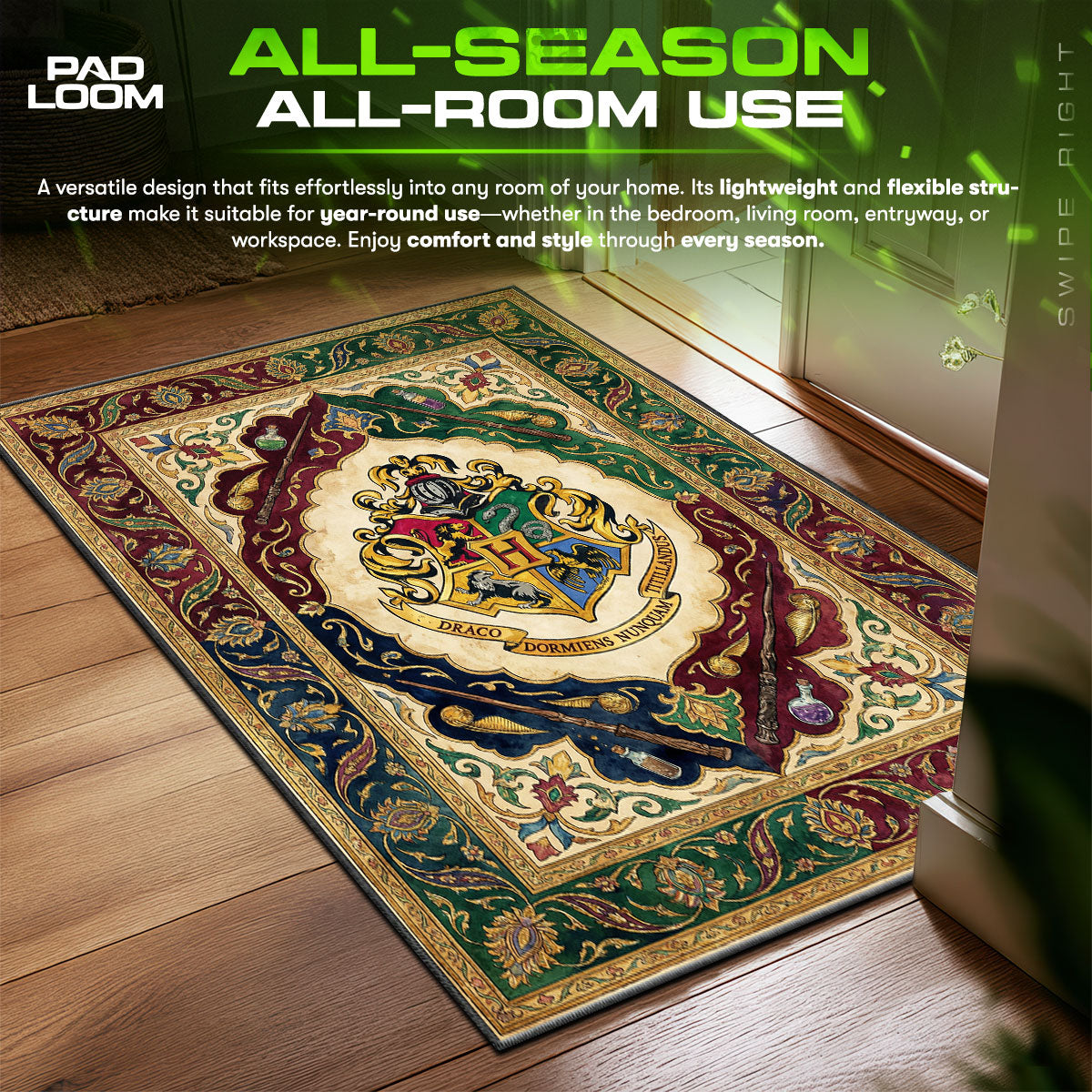 Hogwarts Crest Magical Harry Potter Room fan rug — premium quality print