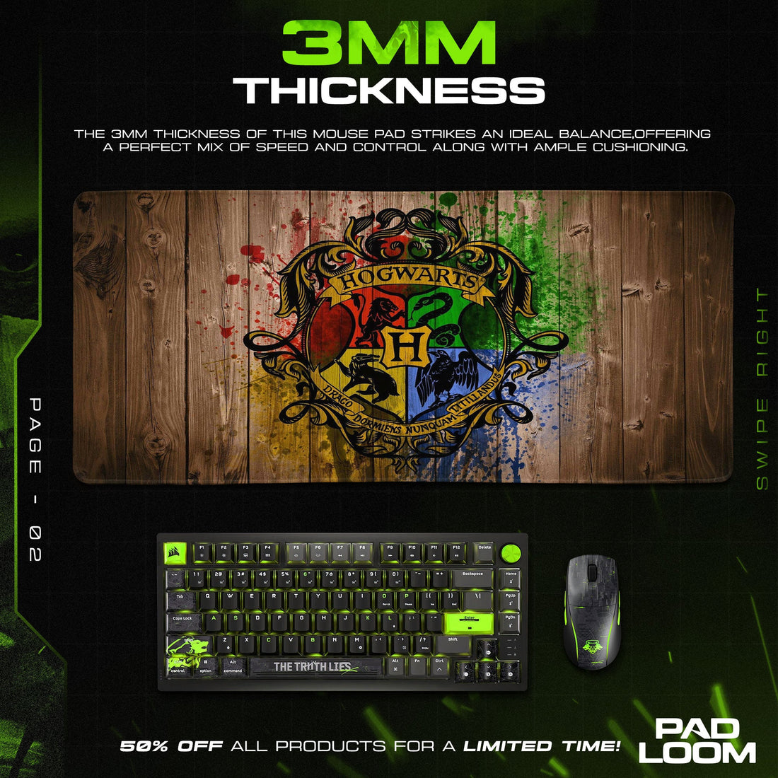 Hogwarts Crest Mouse Pad - Magical Desk Mat Padloom